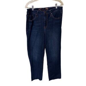 Seven7 Tower Straight Crop Jeans Size 10 Distressed Hem Dark Wash Denim